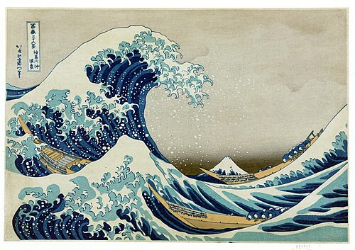 Under the Wave off Kanagawa (Kanagawa oki nami ura), also known as The Great Wave, from the series "Thirty-Six Views of Mount Fuji (Fugaku sanjūrokkei)" by Katsushika Hokusai